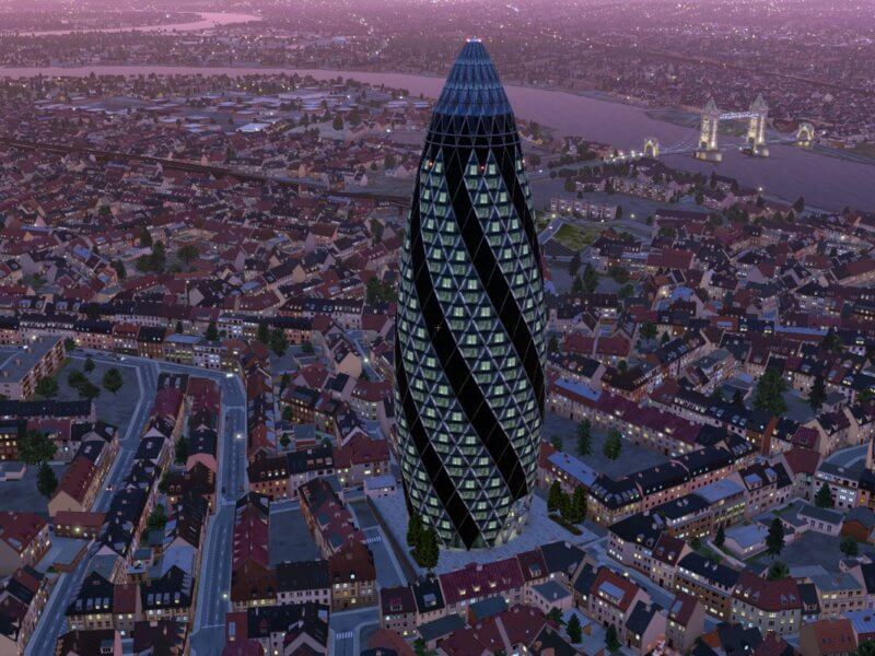 X-Plane 11 Landmarks - London Gherkin at dusk